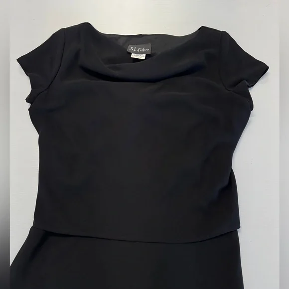 S.L. Fashions Black Evening Drape Neck Dress Size 12 - Picture 3 of 7